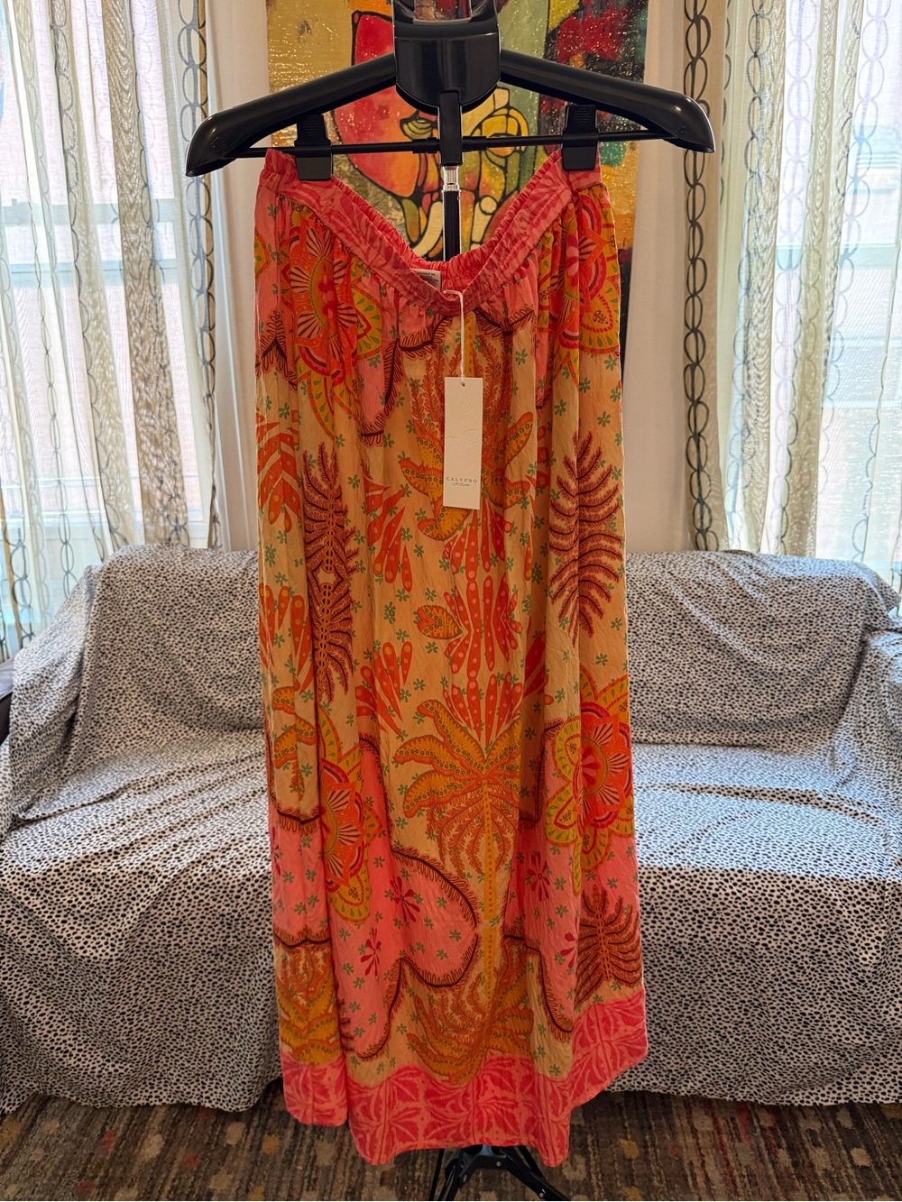 Calypso St. Barth Pink & Orange Floral Maxi Skirt